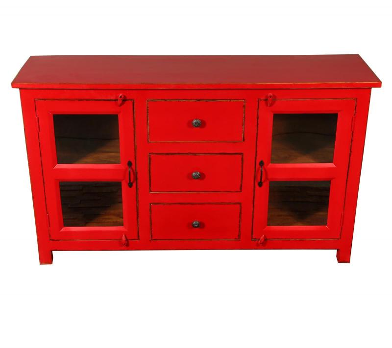 SOLID RECLAIMED TEAK & GLASS 2 DOOR, 3 DRAWER  CABINET CONSOLE SIDEBOARD
