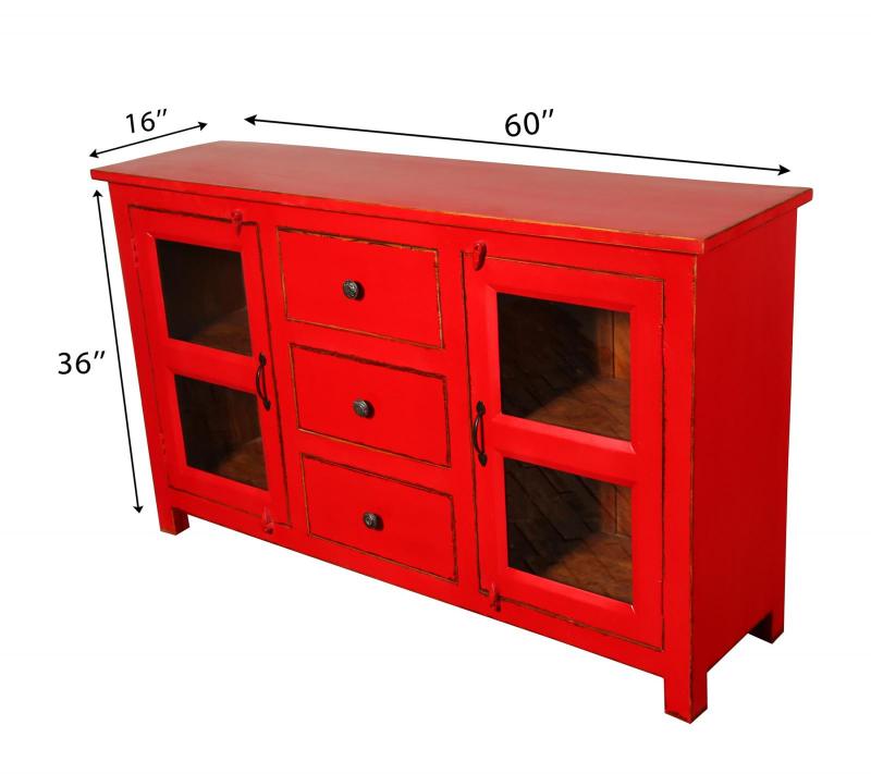 SOLID RECLAIMED TEAK & GLASS 2 DOOR, 3 DRAWER  CABINET CONSOLE SIDEBOARD