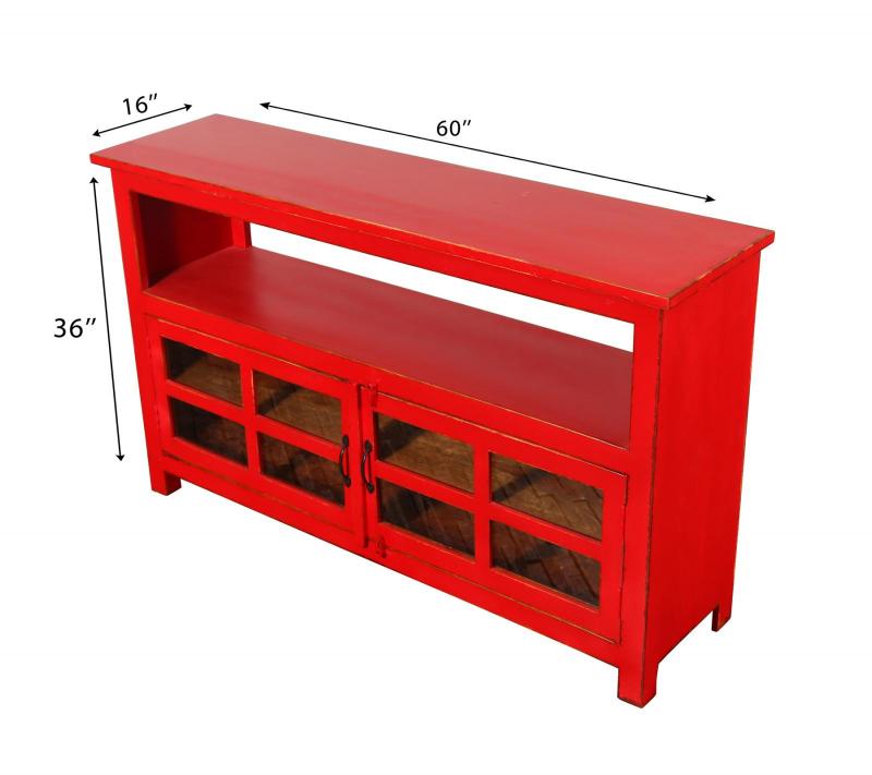SOLID RECLAIMED TEAK & GLASS 2 DOOR CABINET CONSOLE SIDEBOARD