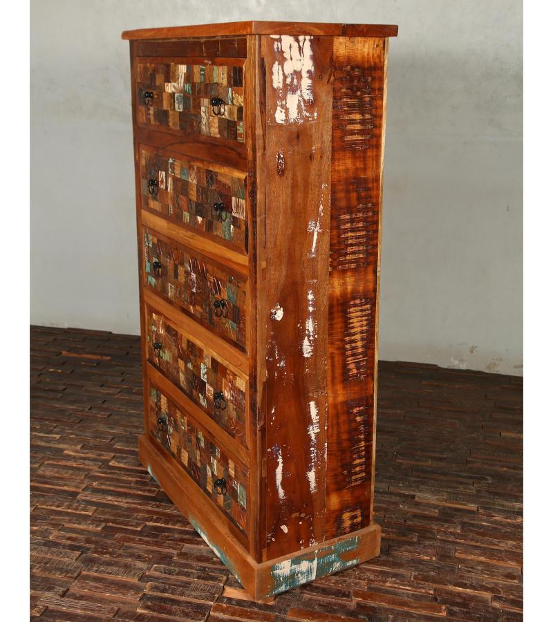 Solid Reclaimed Teak Wood Dresser Bureau Chest w/ Carved Detail