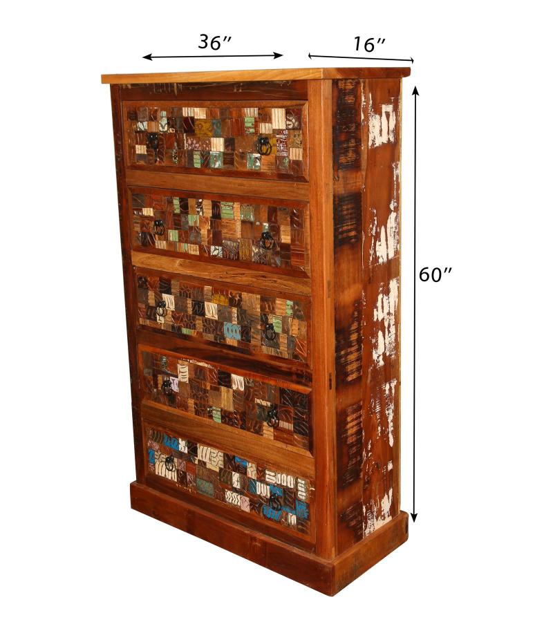 Solid Reclaimed Teak Wood Dresser Bureau Chest w/ Carved Detail