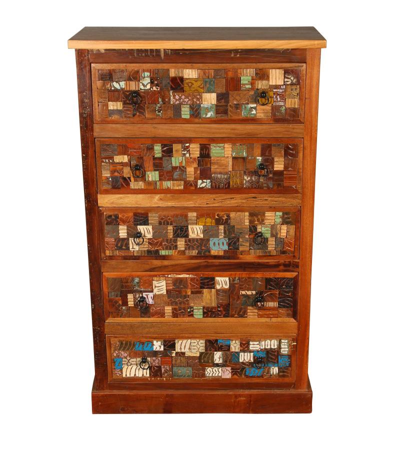 Solid Reclaimed Teak Wood Dresser Bureau Chest w/ Carved Detail