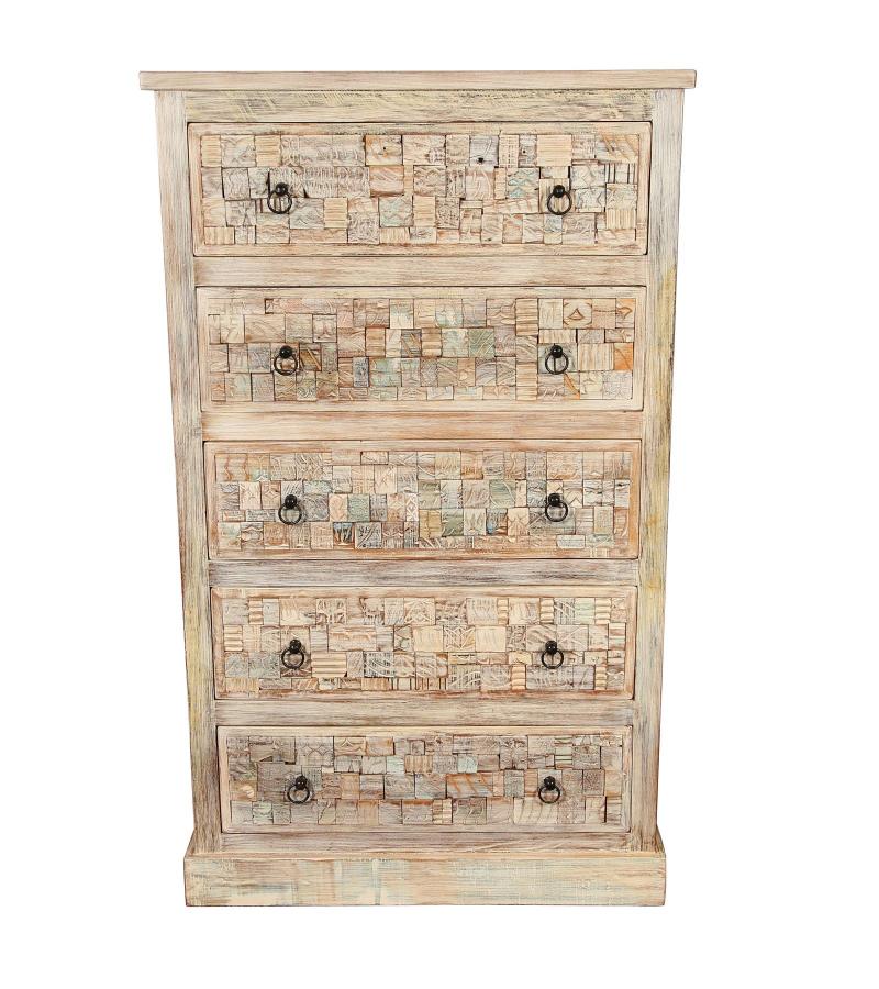 Solid Reclaimed Teak Wood Dresser Bureau Chest w/ Carved Detail