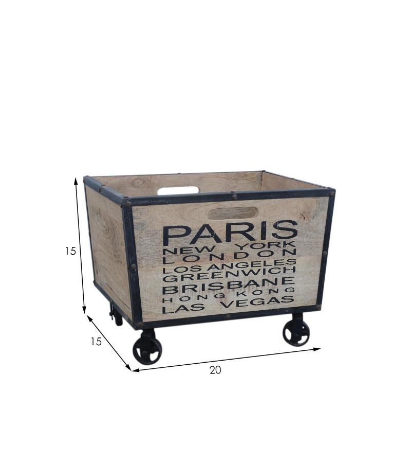 SOLID WOOD & IRON TRIM STORAGE BOX ON WHEELS