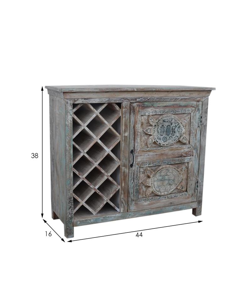 SOLID RECLAIMED TEAK WOOD WINE BAR W/ STORAGE & HAND CARVED TURTLES