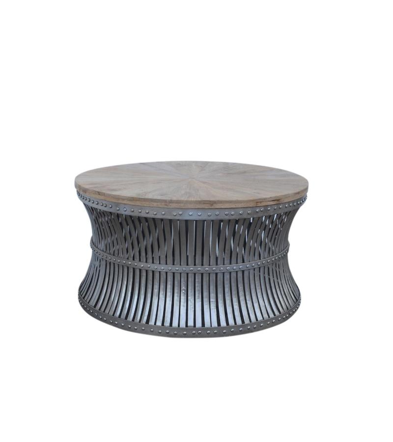 ROUND METAL & SOLID WOOD COFFEE TABLE
