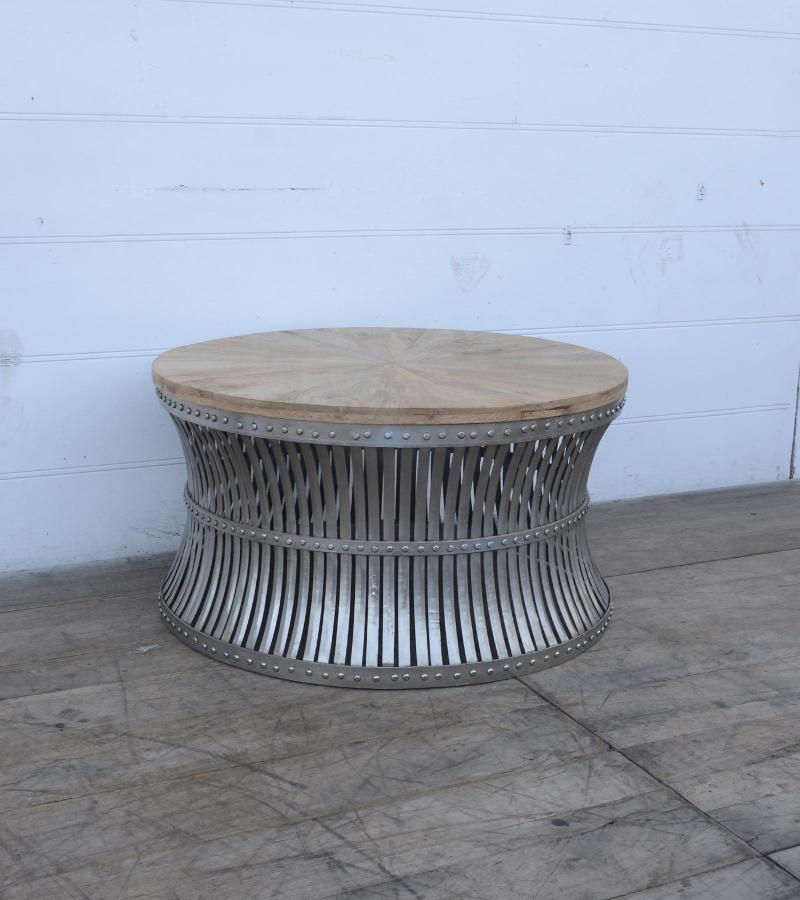 ROUND METAL & SOLID WOOD COFFEE TABLE