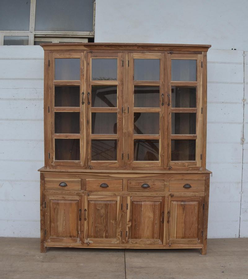 SOLID RECLAIMED TEAK WOOOD & GLASS HUTCH