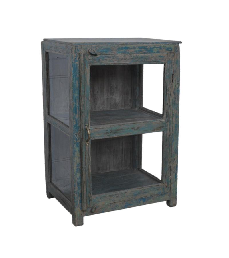 VINTAGE RECLAIMED TEAK & GLASS CABINET