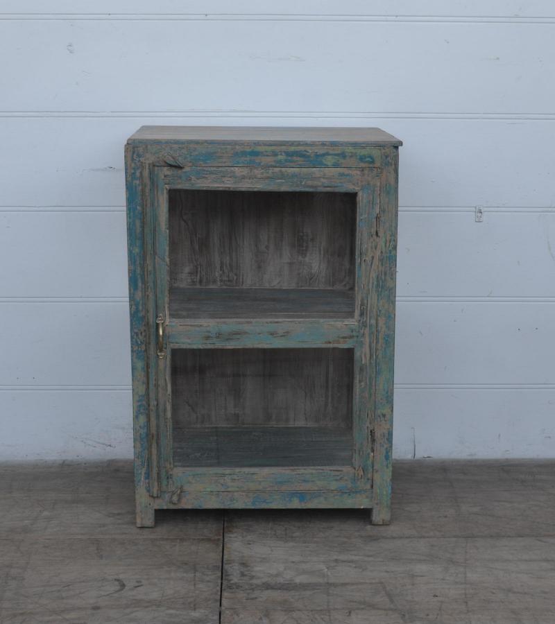 VINTAGE RECLAIMED TEAK & GLASS CABINET