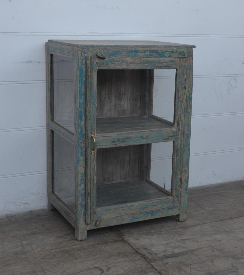 VINTAGE RECLAIMED TEAK & GLASS CABINET