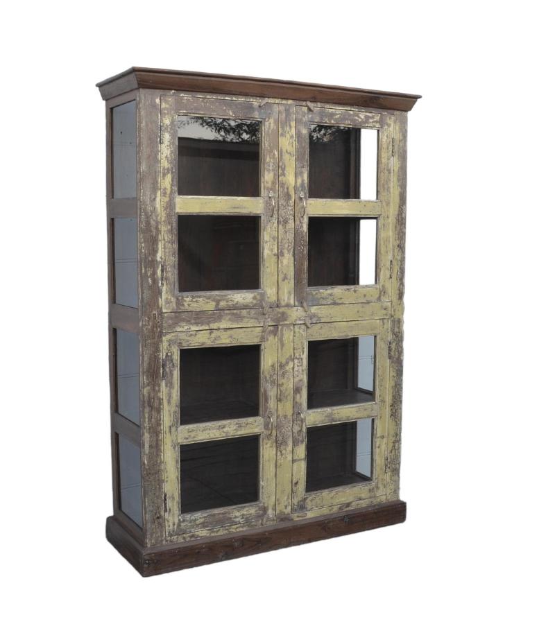 VINTAGE RECLAIMED TEAK WOOD & GLASS CABINET DISPLAY CASE