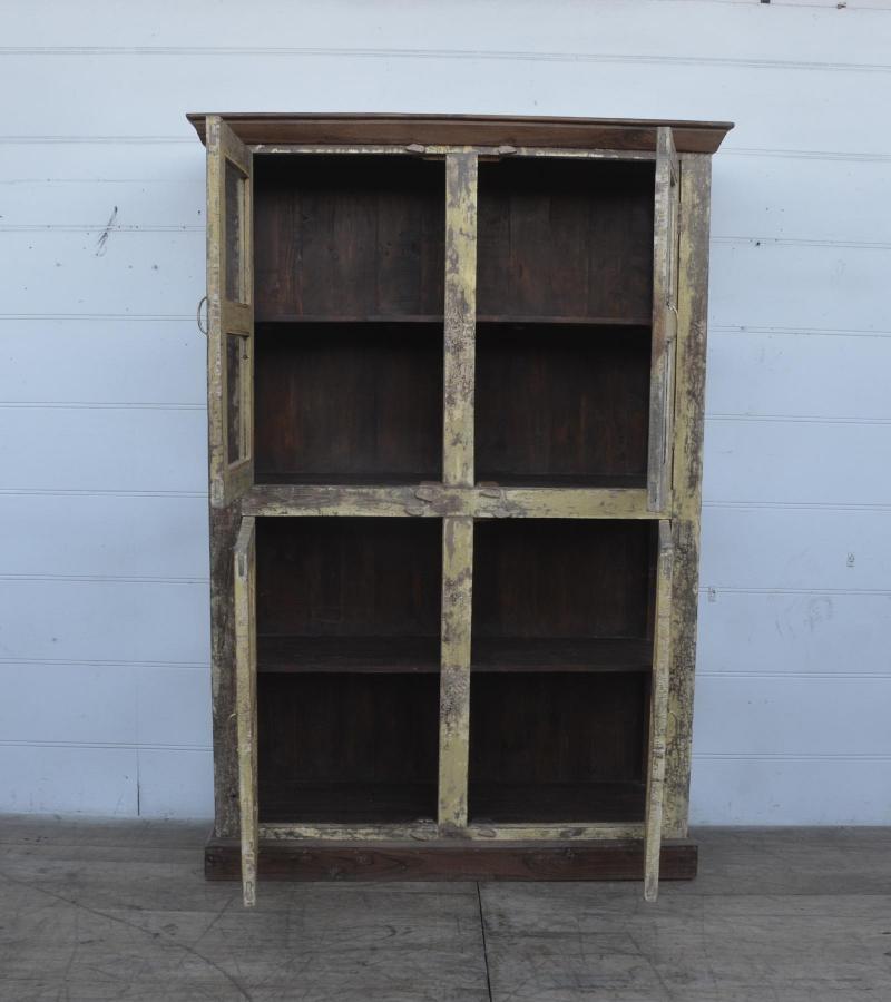 VINTAGE RECLAIMED TEAK WOOD & GLASS CABINET DISPLAY CASE