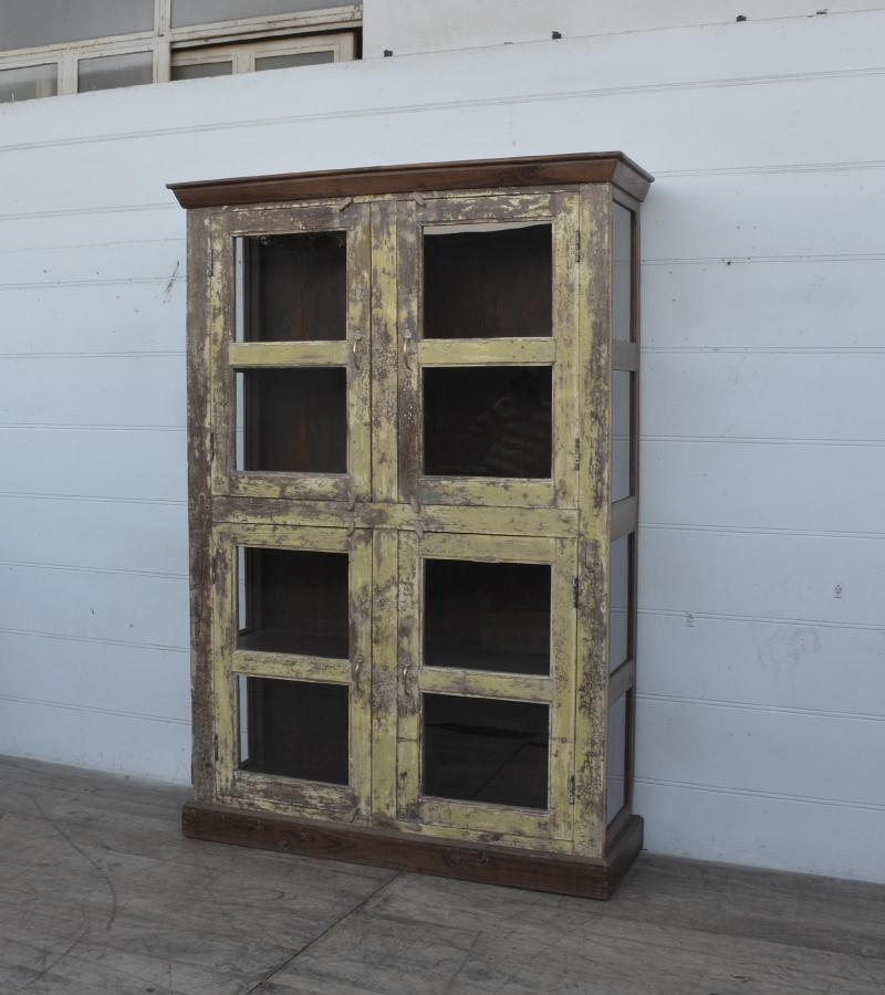 VINTAGE RECLAIMED TEAK WOOD & GLASS CABINET DISPLAY CASE