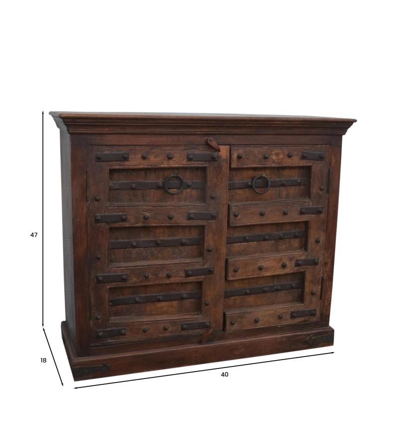 SOLID RECLAIMED TEAK 2 DOOR CABINET W/ IRON TRIM