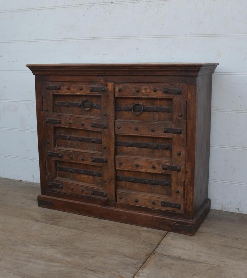 SOLID RECLAIMED TEAK 2 DOOR CABINET W/ IRON TRIM