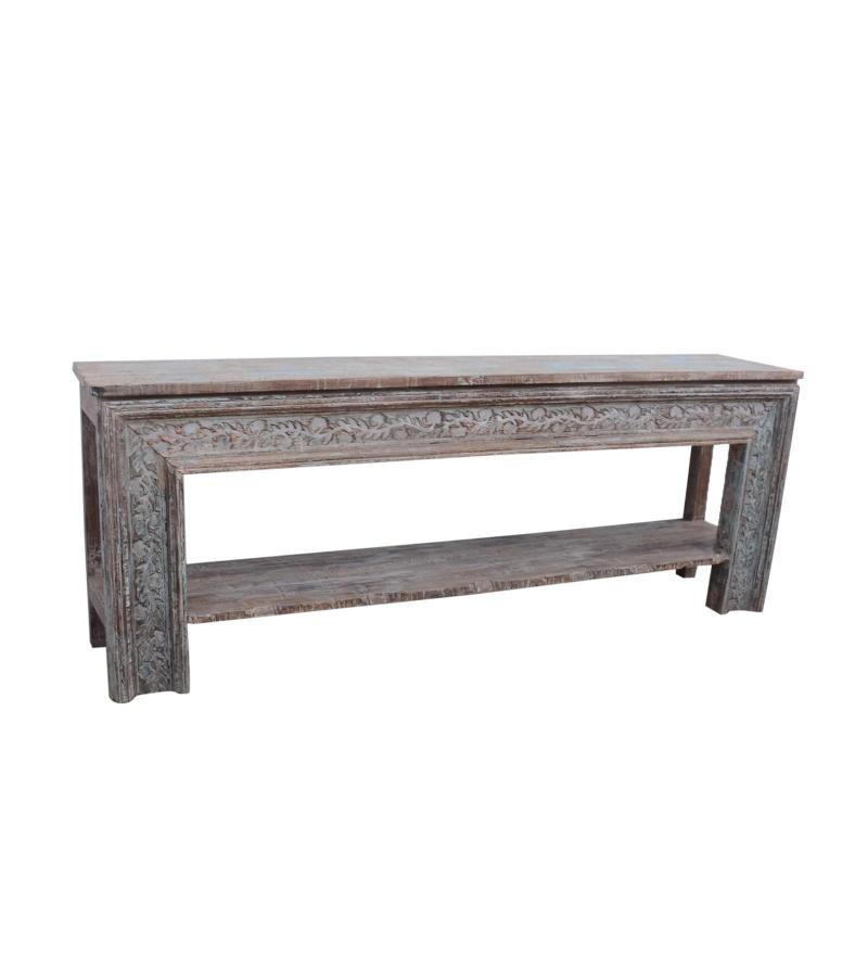 SOLID RECLAIMED TEAK HAND CARVED CONSOLE TABLE