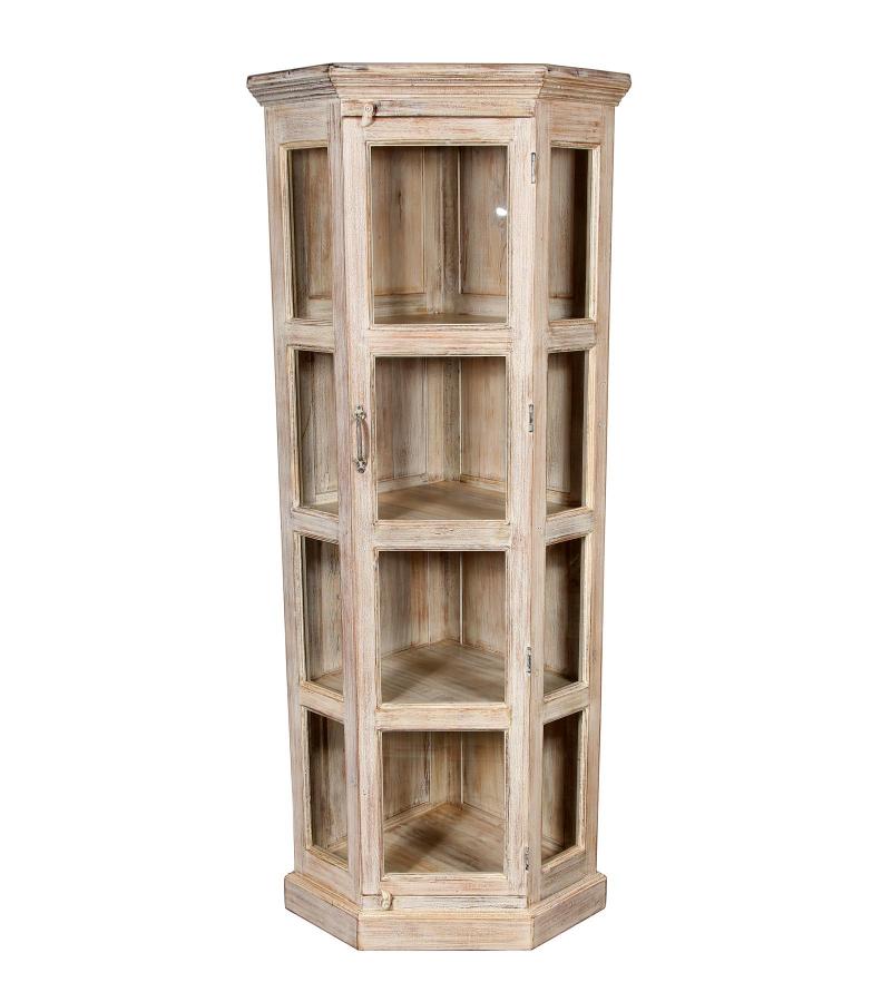 RECLAIMED TEAK WOOD & GLASS CORNER DISPLAY CABINET