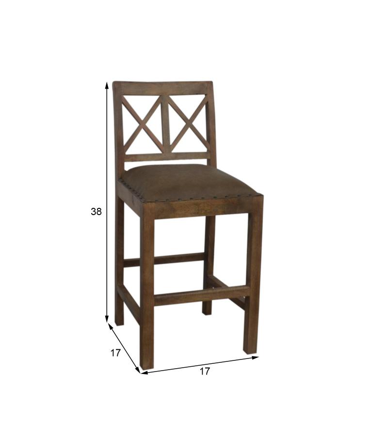 SOLID WOOD COUNTER STOOL W/ FULL HIDE LEATHER SEAT