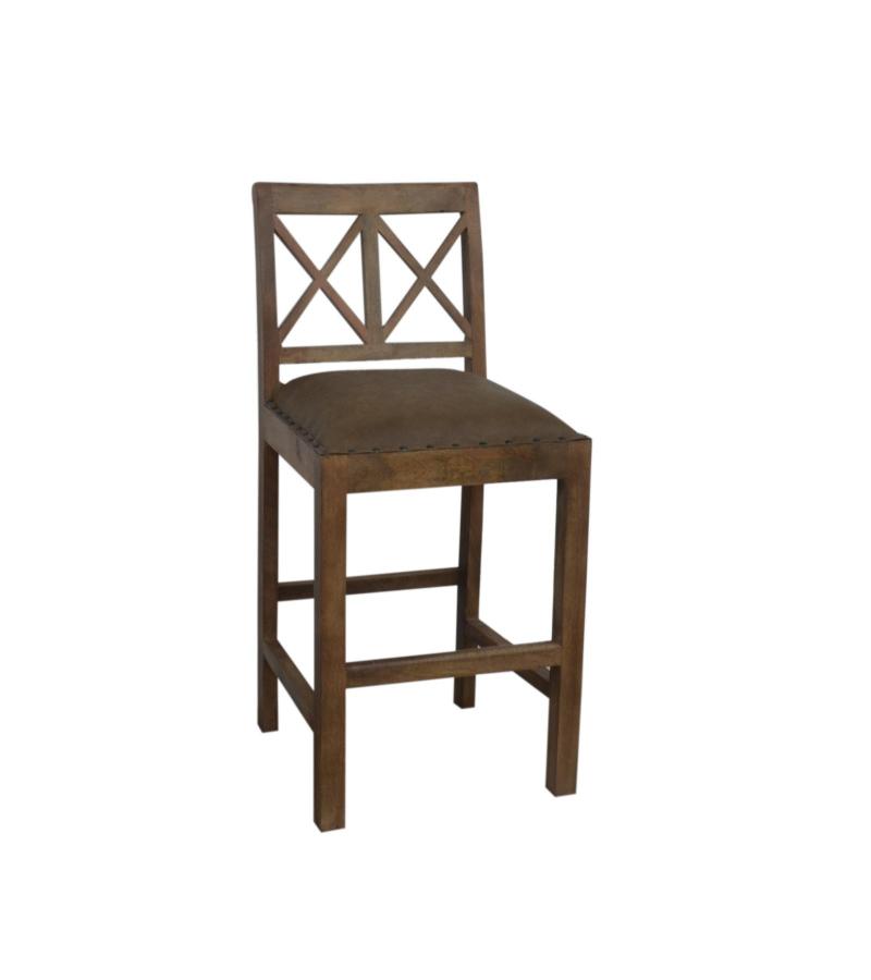SOLID WOOD COUNTER STOOL W/ FULL HIDE LEATHER SEAT