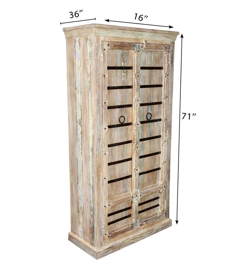 SOLID RECLAIMED CARVED WOOD STORAGE CABINET W/ IRON DETAILS