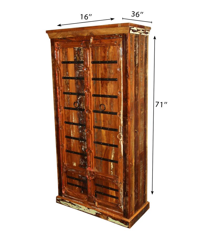 SOLID RECLAIMED CARVED TEAK WOOD STORAGE CABINET W/ IRON DETAILS