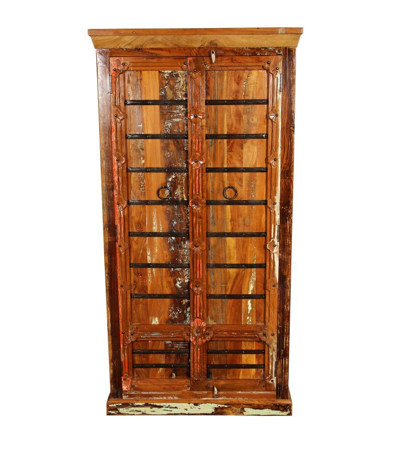 SOLID RECLAIMED CARVED TEAK WOOD STORAGE CABINET W/ IRON DETAILS