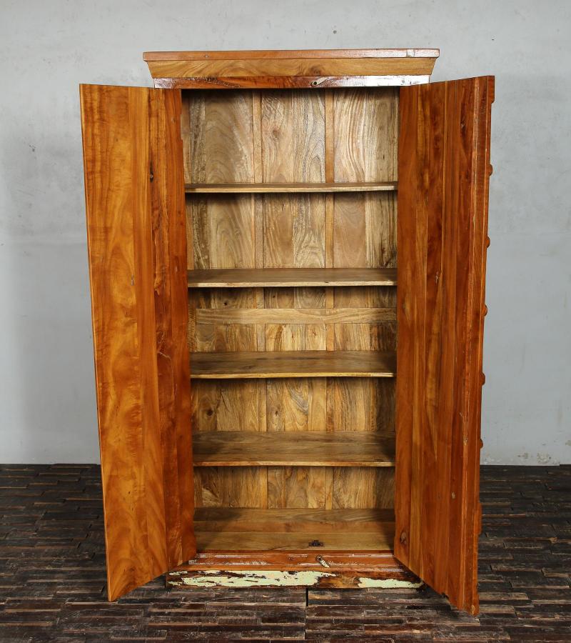SOLID RECLAIMED CARVED TEAK WOOD STORAGE CABINET W/ IRON DETAILS