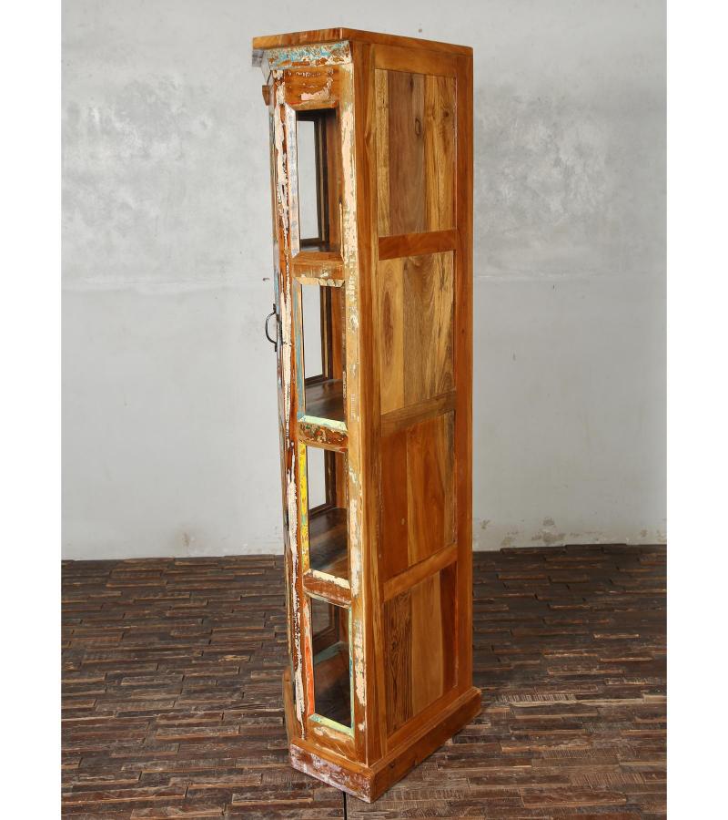 SOLID RECLAIMED TEAK WOOD & GLASS CORNER CABINET