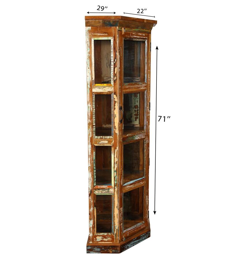SOLID RECLAIMED TEAK WOOD & GLASS CORNER CABINET