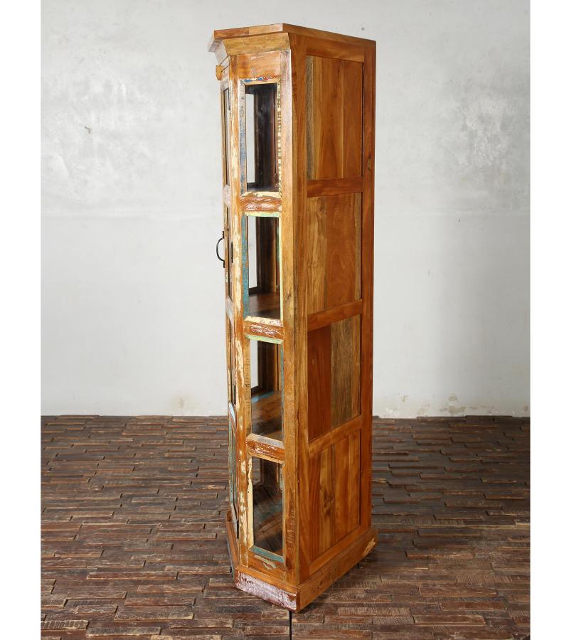 SOLID RECLAIMED TEAK WOOD & GLASS CORNER CABINET