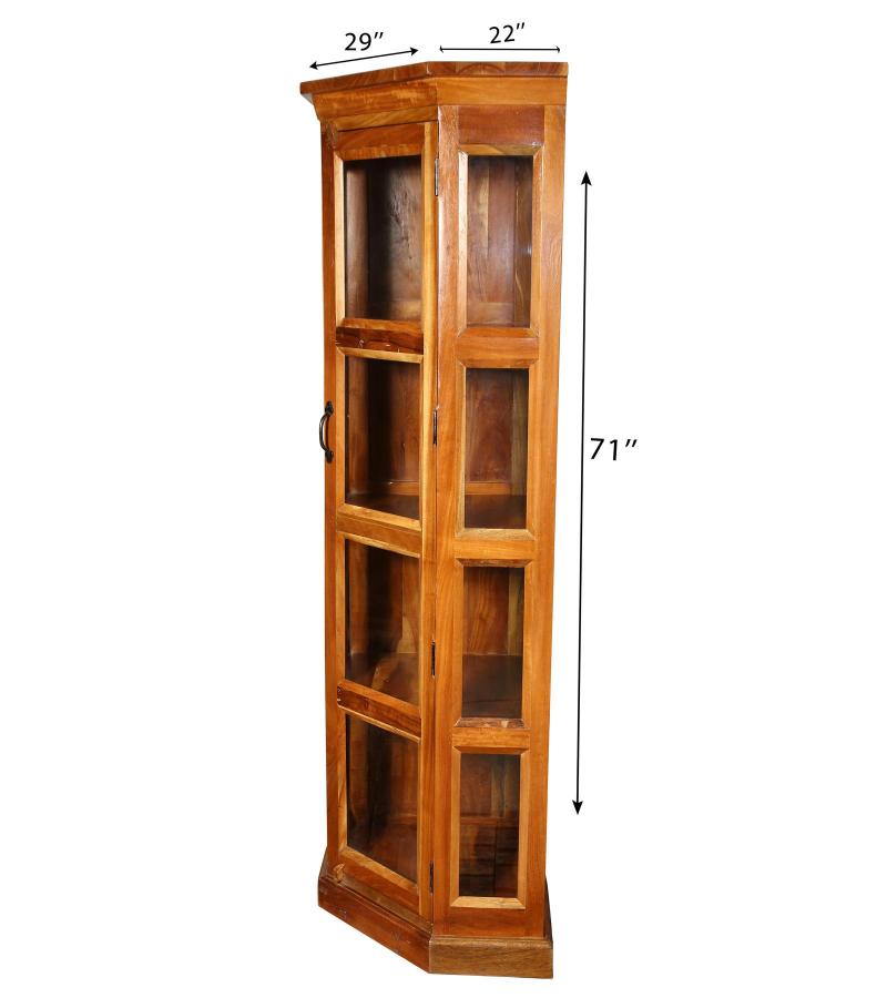 SOLID RECLAIMED TEAK WOOD & GLASS CORNER CABINET