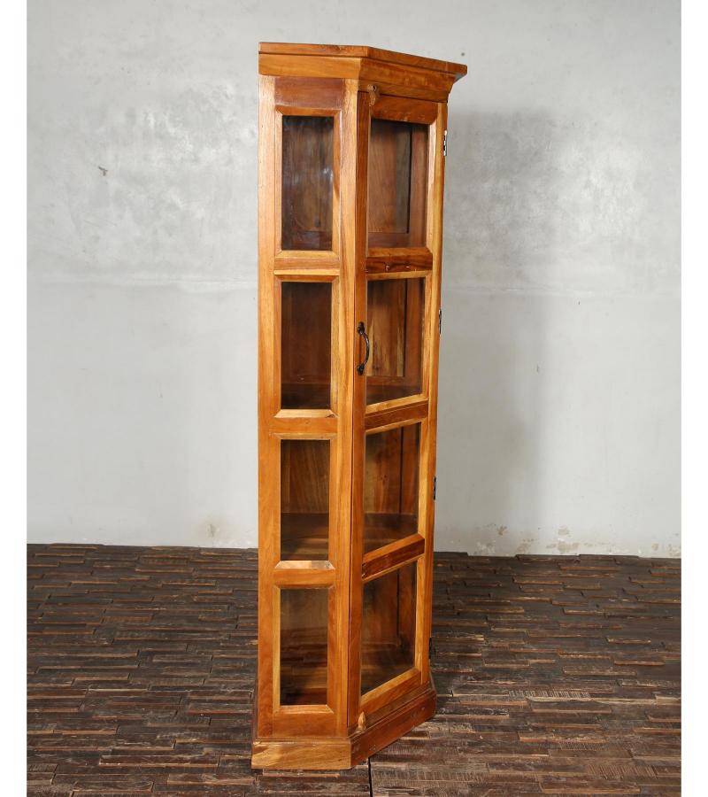 SOLID RECLAIMED TEAK WOOD & GLASS CORNER CABINET