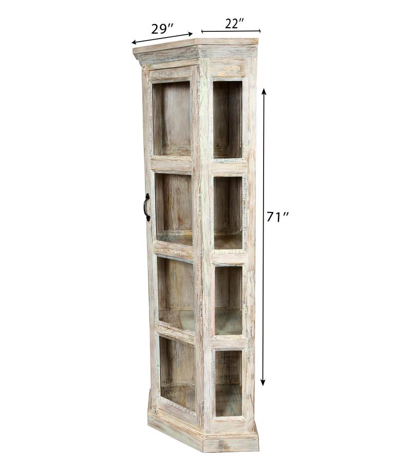 SOLID RECLAIMED TEAK WOOD & GLASS CORNER CABINET