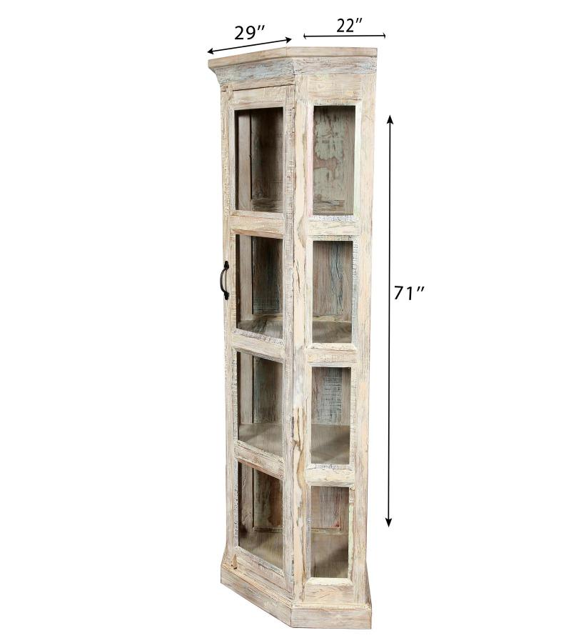 SOLID RECLAIMED TEAK WOOD & GLASS CORNER CABINET