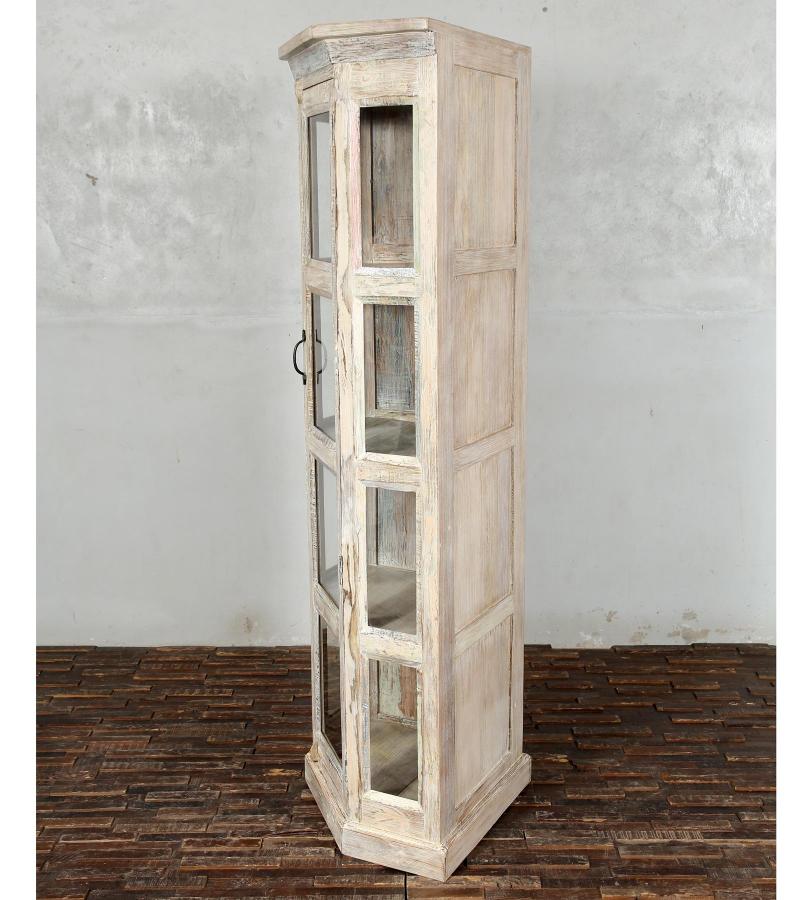 SOLID RECLAIMED TEAK WOOD & GLASS CORNER CABINET