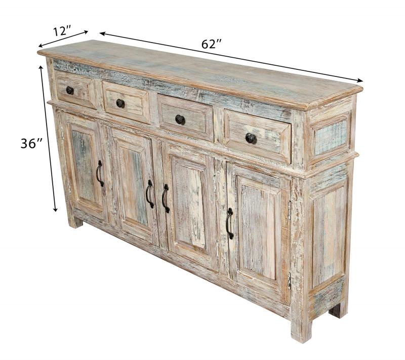SOLID RECLAIMED TEAK WOOD SIDEBOARD 4 DOORS / 4 DRAWERS 