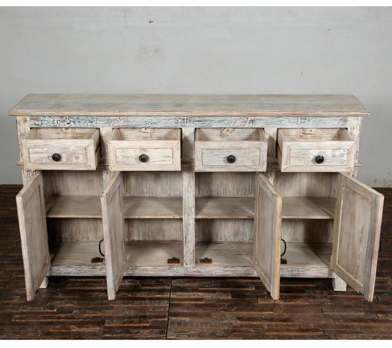 SOLID RECLAIMED TEAK WOOD SIDEBOARD 4 DOORS / 4 DRAWERS 