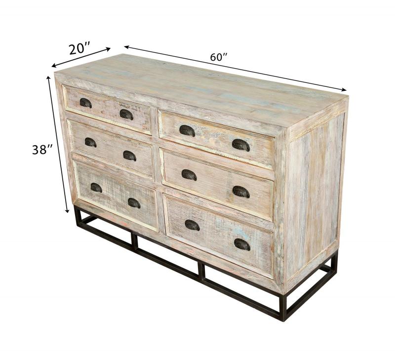 SOLID RECLAIMED TEAK WOOD 6 DRAWER DRESSER CHEST BUREAU SIDEBOARD