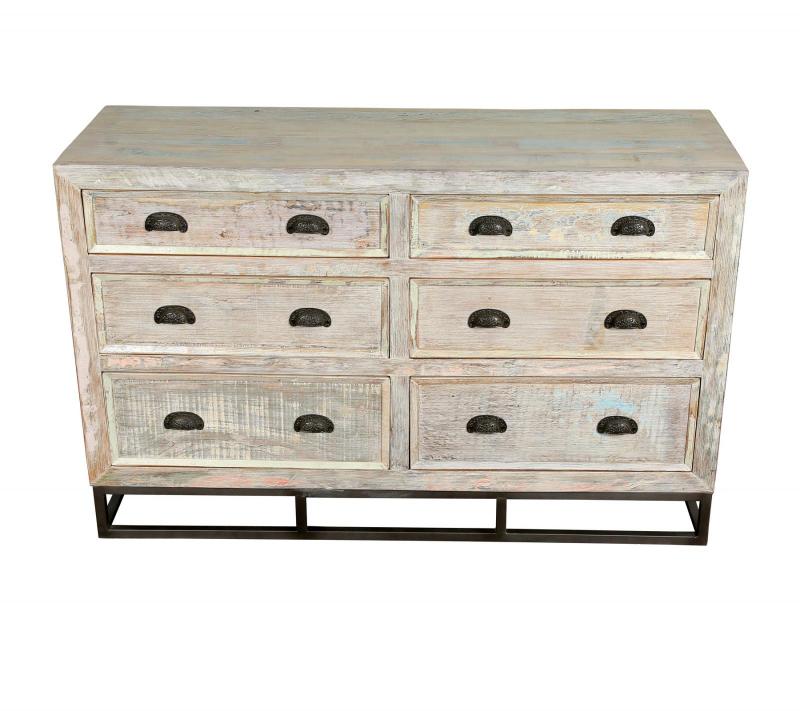 SOLID RECLAIMED TEAK WOOD 6 DRAWER DRESSER CHEST BUREAU SIDEBOARD