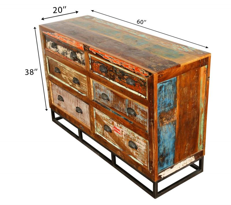 SOLID RECLAIMED TEAK WOOD 6 DRAWER DRESSER CHEST BUREAU SIDEBOARD