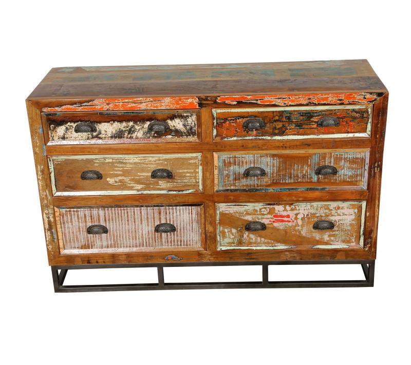 SOLID RECLAIMED TEAK WOOD 6 DRAWER DRESSER CHEST BUREAU SIDEBOARD