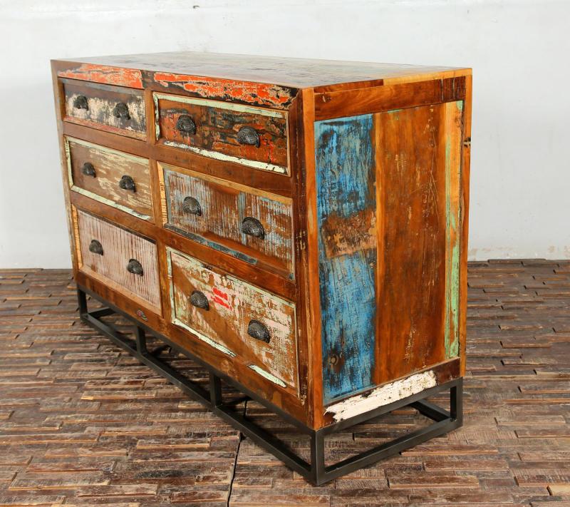 SOLID RECLAIMED TEAK WOOD 6 DRAWER DRESSER CHEST BUREAU SIDEBOARD