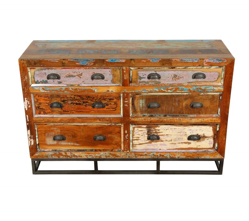 SOLID RECLAIMED TEAK WOOD 6 DRAWER DRESSER CHEST BUREAU SIDEBOARD
