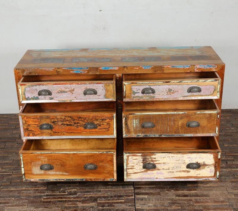 SOLID RECLAIMED TEAK WOOD 6 DRAWER DRESSER CHEST BUREAU SIDEBOARD
