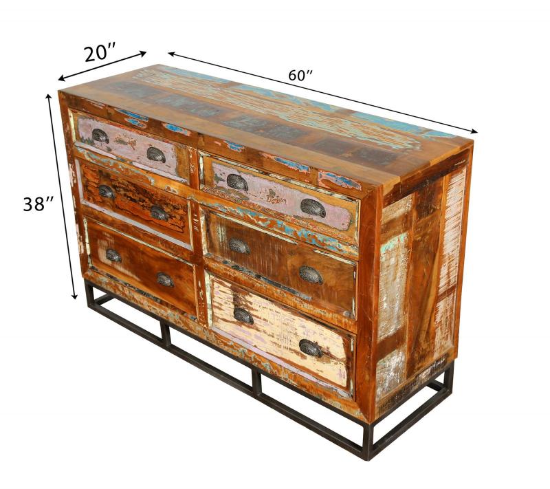 SOLID RECLAIMED TEAK WOOD 6 DRAWER DRESSER CHEST BUREAU SIDEBOARD