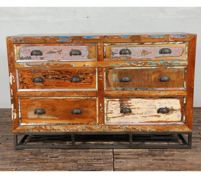 SOLID RECLAIMED TEAK WOOD 6 DRAWER DRESSER CHEST BUREAU SIDEBOARD
