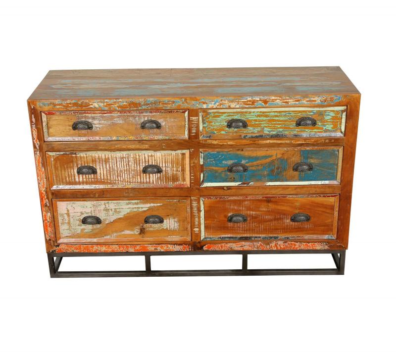 SOLID RECLAIMED TEAK WOOD 6 DRAWER DRESSER CHEST BUREAU SIDEBOARD