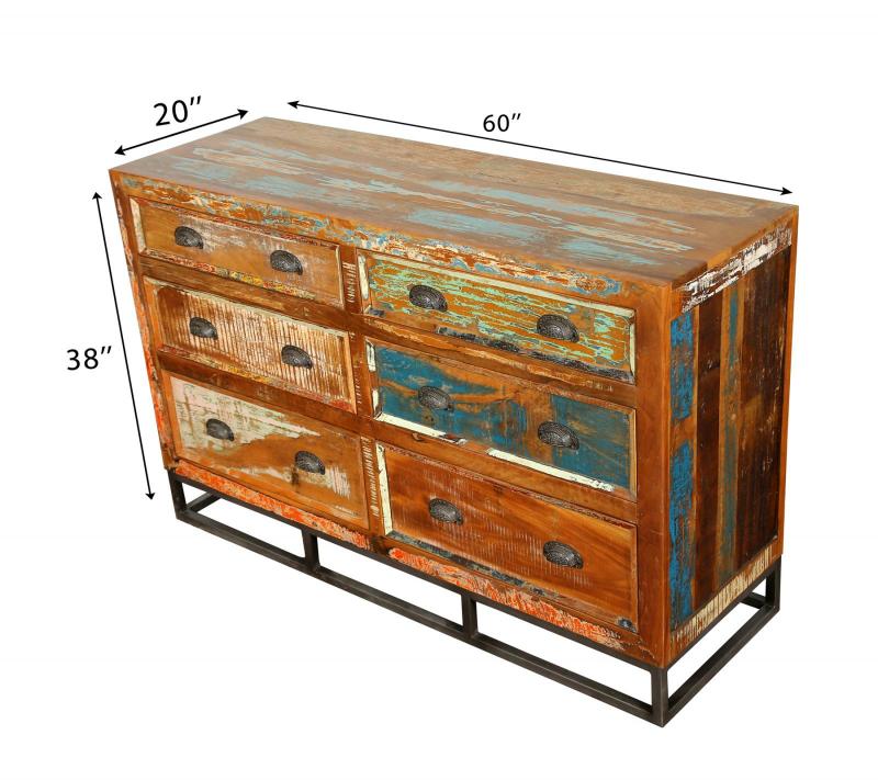 SOLID RECLAIMED TEAK WOOD 6 DRAWER DRESSER CHEST BUREAU SIDEBOARD