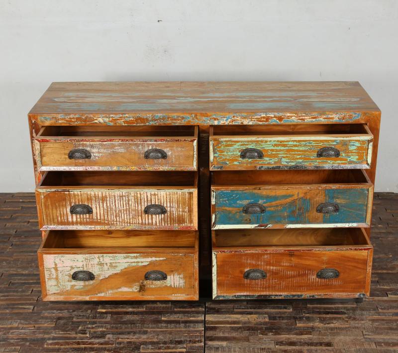 SOLID RECLAIMED TEAK WOOD 6 DRAWER DRESSER CHEST BUREAU SIDEBOARD